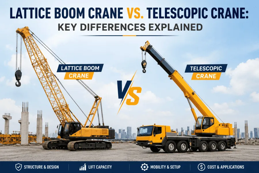 Lattice boom crawler crane vs telescopic mobile crane comparison for construction and heavy lifting projects