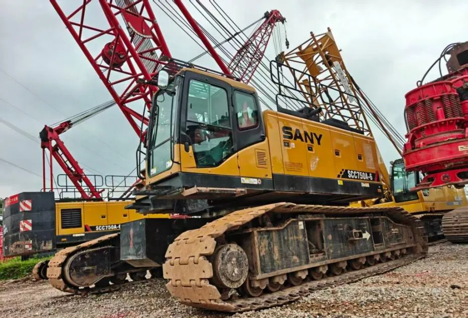 Used SANY SCC750A-6 75 ton crawler crane for heavy lifting and infrastructure construction